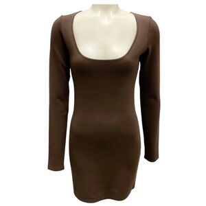 ZEYNEP ARCAY SMOKY DARK BROWN BALLERINA KNIT BODYCON MINI DRESS